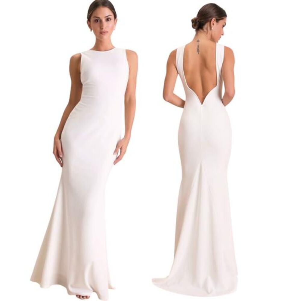 Lulus Va Va Voom White Backless Sleeveless Mermaid Maxi Dress size Small NWT